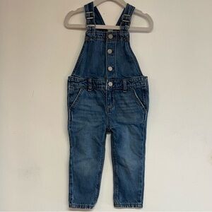 Toddler Mid Blue Distressed Button Front Denim Overalls Size 18-24m